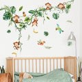 Monkey Climbing Tree Wall Decals Jungle Leaves Birds Wall Stickers