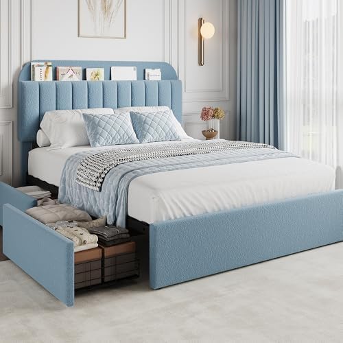 GarveeHome Full Bed Frame, Platform Bed with Storage Headboard & Drawers