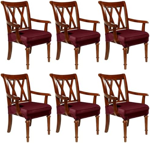 Havawish Extra Wide Dining Chair Seat Covers, Wine Red, Velvet, 6 Pcs