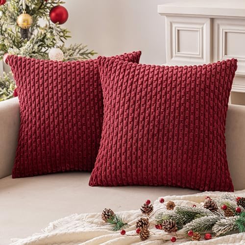 MIULEE Christmas Decorative Throw Pillow Covers 20x20 Burgundy Textured