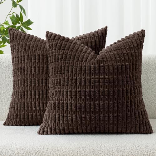 MIULEE Euro Sham Corduroy Decorative Throw Pillow Covers 24x24 Dark Brown