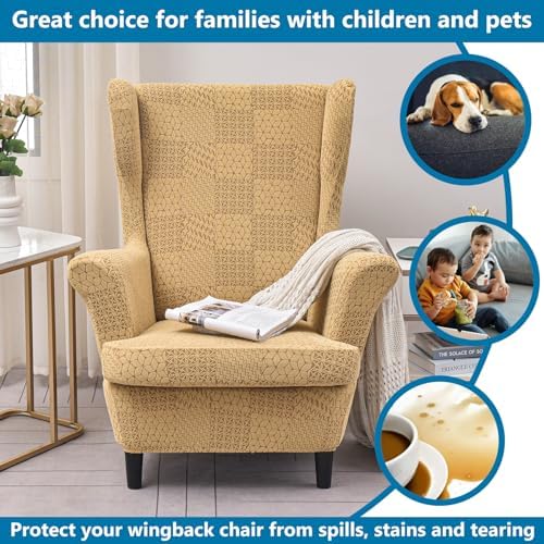 HZDHCLH Wingback Chair Slipcovers 2 Piece,Stretch Spandex Wingback Chair Covers for Living Room Armchair,Washalbe Sofa Slipovers