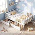 KOMFOTT Full Bed Frame with Rails, Wood Daybed with Side Shelf & 2 Storage Drawers, Platform Bed with Guardrail & Wooden Slat Support for Kids Teens, No Box Spring Needed (Full,White)