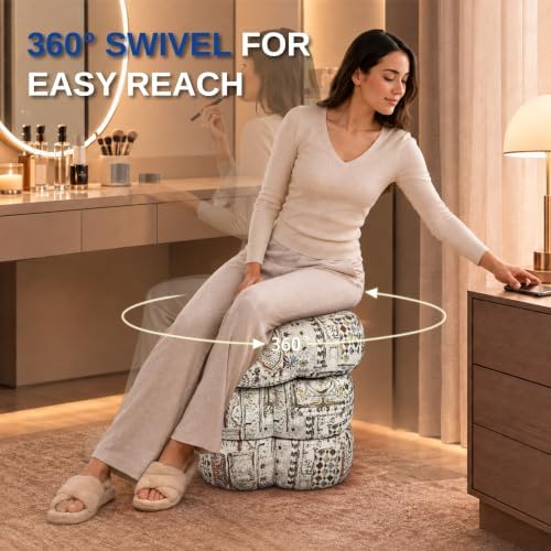 Get Set Style 360° Swivel Flower Ottoman, Vintages Vanity Stool Footrest with 300LBS Capacity, No Assembly Small Space Accent Chair for Living Room Bedroom Entryway (Neutral Vintage Mosaic)