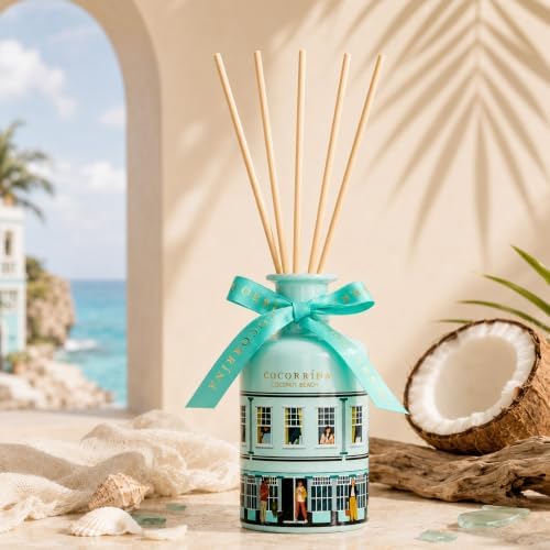 COCORRÍNA Reed Diffuser - Coconut Beach 6.76 fl oz Reed Diffuser with 8 Sticks Home Fragrance Bathroom Shelf Decor (Festive House Collection)