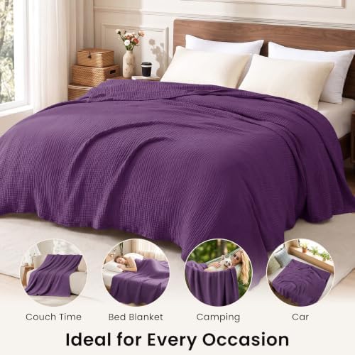 Love's cabin 100% Cotton Muslin Blanket Queen Size for Bed, Plum