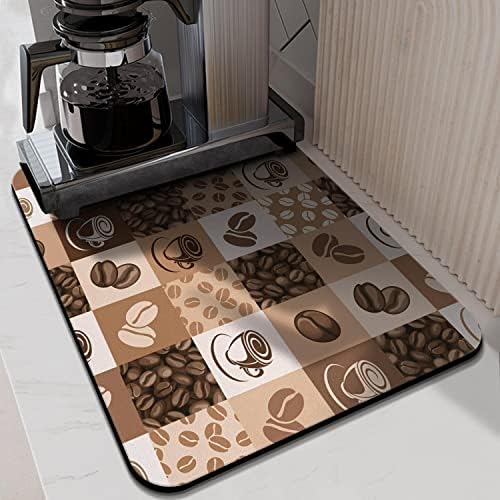 Coffee Bar Mat Accessories for Countertop Super Absorbent Anti-Slip Silicone Dish Drying Mats Kitchen Counter Draining Pad Decor Gift Fit Maker Pot Espresso Machine 24inx18in, (DS)
