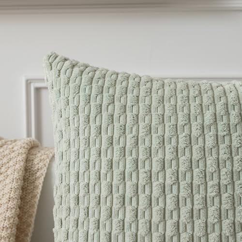 Kevin Textile Soft Corduroy 18x18 Inch Pillow Covers 2 Pack, Light Green