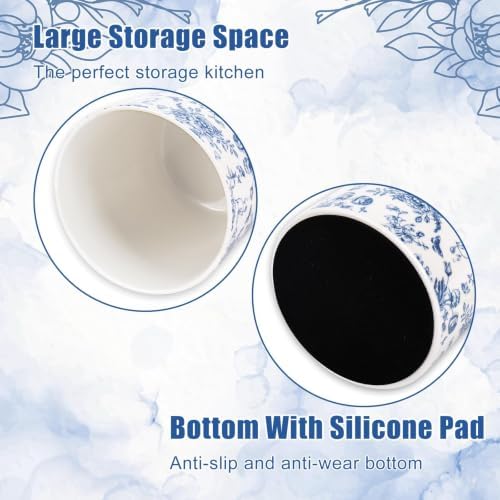 JarThenaAMCS Blue Floral Ceramic Utensil Holder Chinoiserie Kitchen Decor