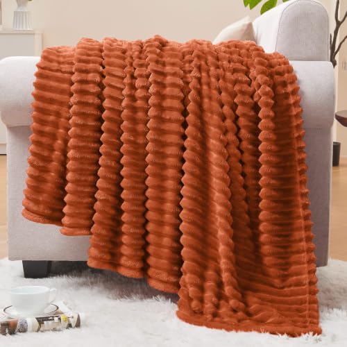 BEDELITE 3D Ribbed Terracotta Fleece Throw Blanket for Couch, 50x60 Inch
