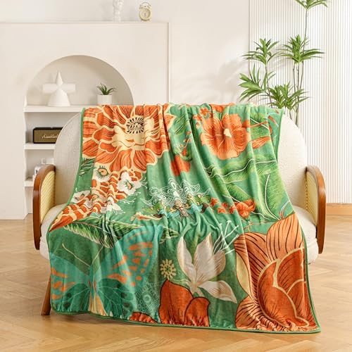 Tyrot Sage Green Boho Floral Flannel Fleece Throw Blanket – Soft, Warm & Lightweight Fuzzy Blanket for Couch, Bed, or Sofa Decor, Cute Botanical Design for Men Women & Girls, 50''x60''