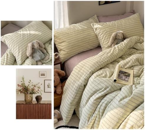 Vintage Striped Duvet Cover Twin XL 3Pcs Washed Cotton Retro Bedding Set