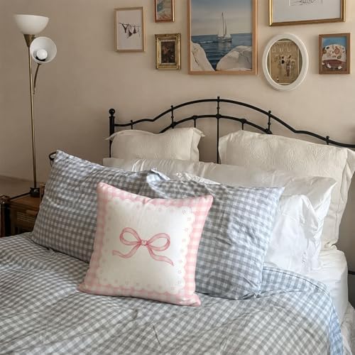 Pink Bow Pillow Cover 18x18, Dorm Decor for College Girls