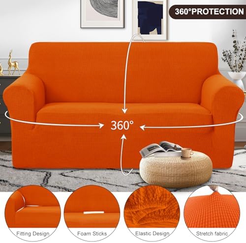 U-NICE HOME Loveseat Cover Stretch Couch Cover Sofa Slipcover, Orange