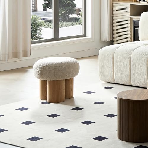 Teddy Ottoman Footrest Stool, Round Upholstered Vanity Stool for Bedroom