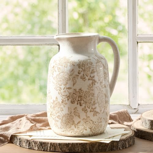 Ceramic Vintage Vase Flower Decorative Vase Chinoiserie Decor Rustic Farmhouse Retro Floral Vases for Table Bookshelf Mantel Kitchen Living Room Office - 9.5" Brown