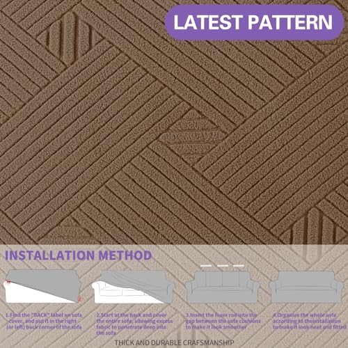 ZNSAYOTX Oversized Super Stretch Couch Cover (92"-115"), New Striped Sofa Covers Comfortable & Durable, Dog Cat Pets Friendly Extra Large Spandex Sofa Slipcovers (Light Coffee, XL Sofa)