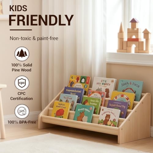 KiddoCood Wood Kids Bookshelf & Book Display Organizer, 28.7" L, White