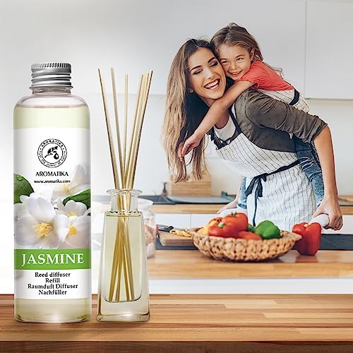 AROMATIKA Jasmine Essential Oil 200ml - Natural Reed Diffuser Refill for Long-Lasting Fragrance - Jasminum Officinale Oil - Air Freshener for Home, Office, Spa, Salon, Restaurant, Cafe, Bar
