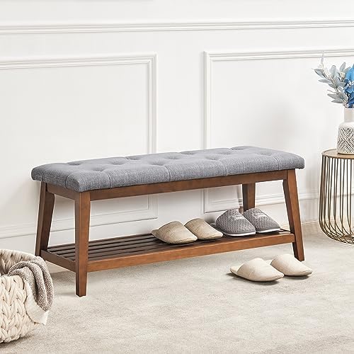 kinmars Entryway Bench with Shoe Rack, 42.5" Bedroom Bench, grey