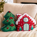 AELS Christmas House & Tree Pillow with Pom-pom, Holiday Throw Pillows