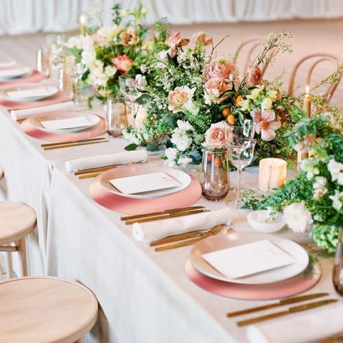KesaPlan 100PCS Round Rose Gold Placemats, Disposable Paper Chargers Plate