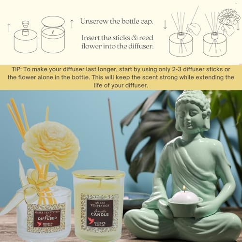 Moira's Bazaar Elysian Essence Aromatherapy Gift Set – Luxury Candle and Flower Reed Diffuser – Perfect Scented Gift for Women, Sophisticated Scent, Home & Bath Decor (English Orchard)