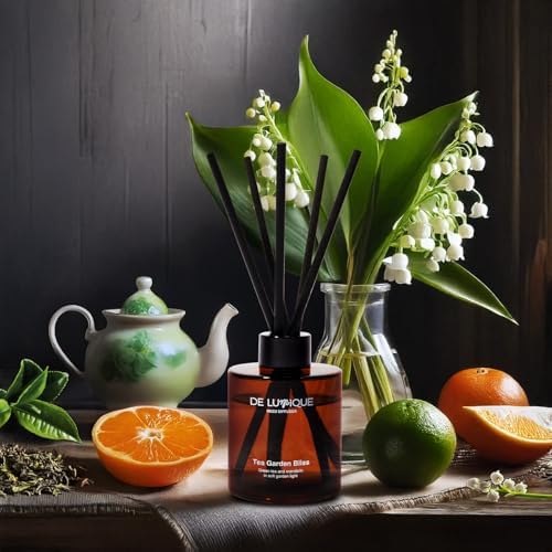 Tea Garden Bliss Scent Reed Diffuser – Aromatherapy Diffuser with Green Tea, Mandarin & Muguet – Long-Lasting Scented Oil for Home, Bathroom, Bedroom – 150ml