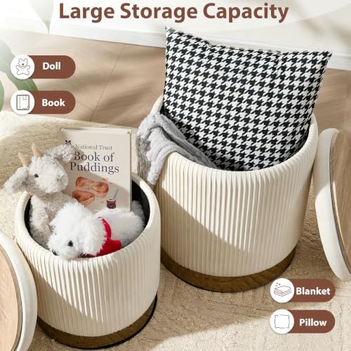 Royal Windsor Round Ottoman with Storage Set of 2, Storage Vanity Stool