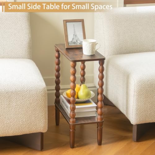 Fultyle Small Narrow End Table, Narrow Side Table with Storage, Nightstand