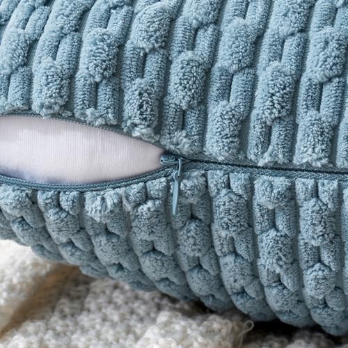 MIULEE Decorative Throw Pillow Covers 16x16 Blue Grey Textured Corduroy
