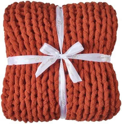 Bigacogo Chunky Knit Throw Blanket for Couch, 40x40 inches, Rust Red