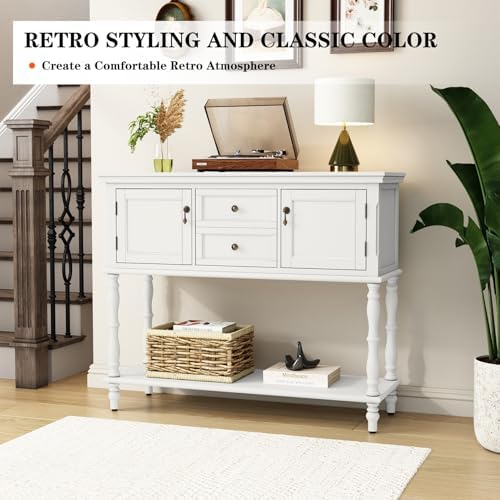 ARTPOWER Console Table with 2 Drawers, Retro Entryway Table with 2 Door