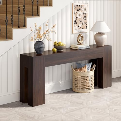 Epecoya 79-Inch Sofa Console Table for Entryway Living Room, Walnut Brown