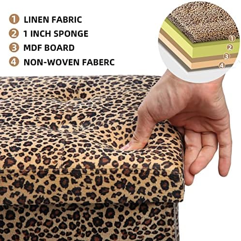 ALASDO Ottoman Storage Ottoman Footrest Stool Foldable Foot Rest Footstool Bench for Living Room 17x13x13inches Leopard Print