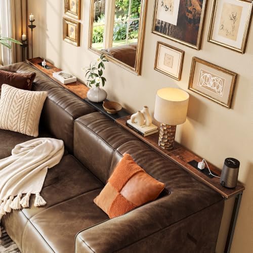 Huuger 78.7-94.5'' Extendable Behind Couch Table with Outlets, Rustic Brown