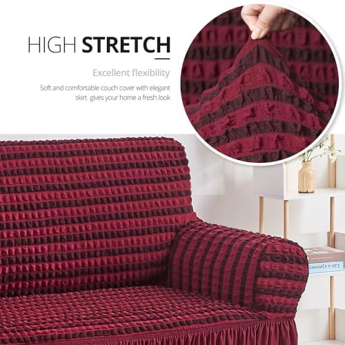 NICEEC Sofa Cover Double Red Couch Cover Stretch Sofa Slipcover with Skirt