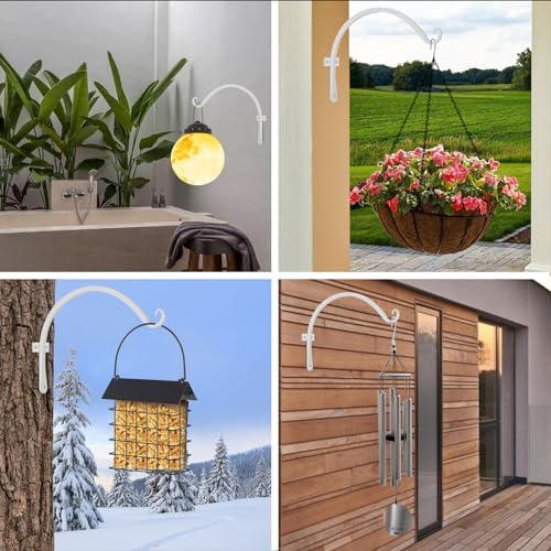 FEED GARDEN Heavy Duty Plant Hooks - 2 Pack 12 Inch Wall Mounted Hanging Brackets, 57lb Capacity Steel Plant Hangers for Bird Feeders, Baskets, Wind Chimes Outdoor Indoor- White