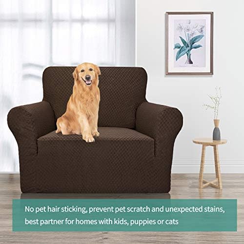 YEMYHOM Couch Cover Latest Jacquard Design High Stretch Sofa Chair Covers for Living Room, Pet Dog Cat Proof Armchair Slipcover Non Slip Magic Elastic Furniture Protector (Small, Dark Coffee)