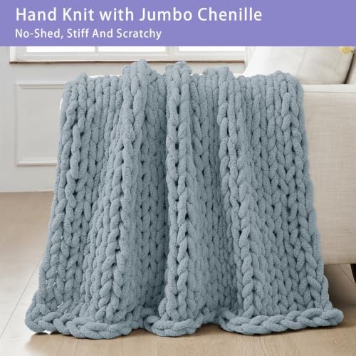 Bigacogo Chunky Knit Throw Blanket for Couch, 40x40 inches, Dusty Blue