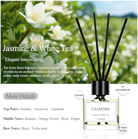 CALMORA Flameless Diffuser for Home, 3-Pack 50ml (1.7fl Oz) Essential Oil Reed Diffuser Set with 15 Sticks | Room Air Freshener for Bedroom, Bathroom for Women Men