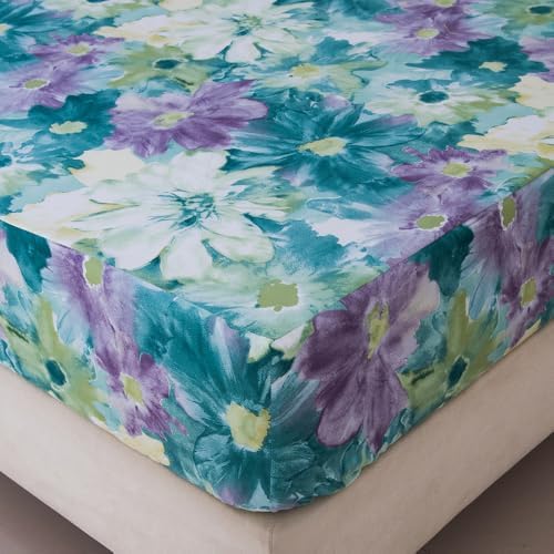 Bedding Fitted Sheet with Deep Pocket,Oil Painting Style Printed Fabric Bed Sheets for Boys Girls Single Bed (Green Floral,Twin)