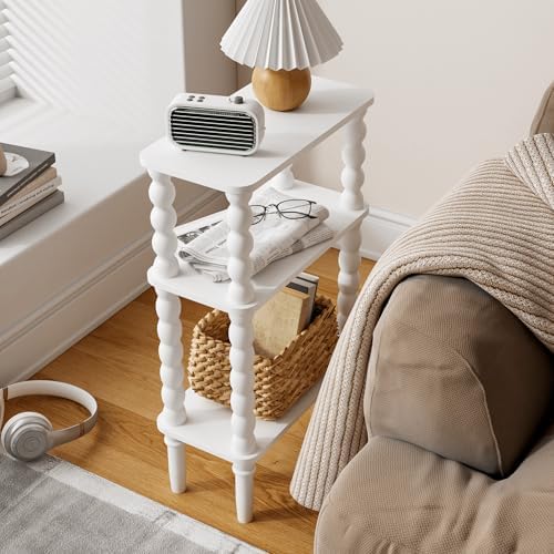 Veegle Narrow Side Table Small End Table for Small Spaces White