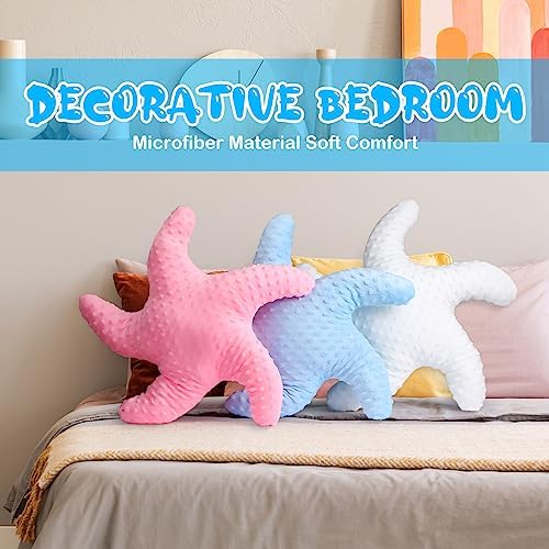 Fumete Starfish Pillow Beach Starfish Shaped Throw Pillows 20'' Stuffed Animal Cute Plush Coastal Decor Ocean Star Pillow Plush Cushion for Bedroom Living Room Sofa Couch(Pink White Blue,3 Pcs)