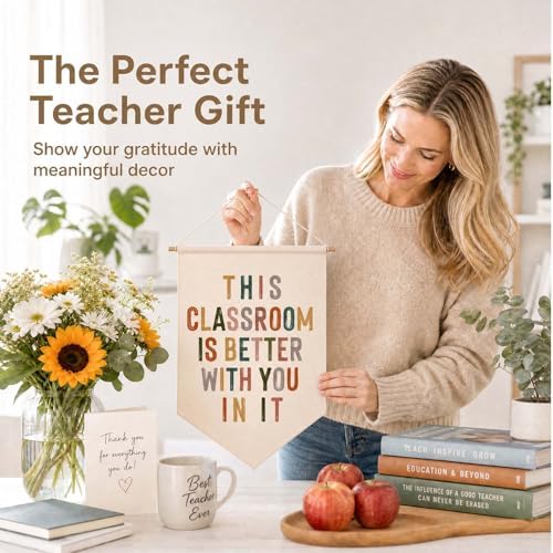 Classroom Wall Decor Banner, This Classroom Is Better With You In It Welcome Hanging Sign, Positive Fabric Poster for Teacher Decor Back to School Students