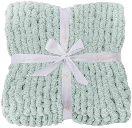 Bigacogo Chunky Knit Throw Blanket for Couch, 40x60 inches, Mint