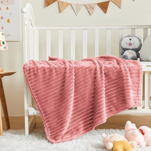 BEDELITE 3D Ribbed Pink Baby Blankets for Boys Girls 30"x 40"