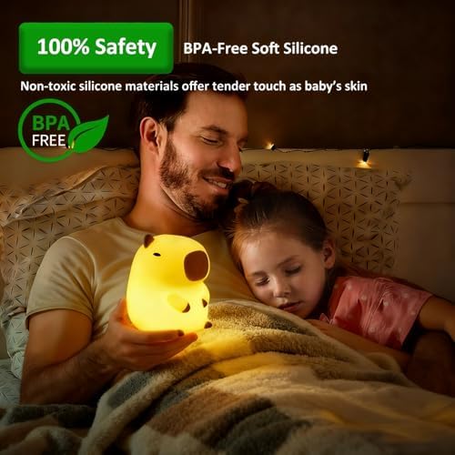 Capybara Night Light, Cute Capybara Lamp Silicone Baby Lamp,Dimmable Nursery Nightlight,Rechargeable Bedside Table Lamp with Touch Control,Gifts Kawaii Room Decor for Kids Girls Boys