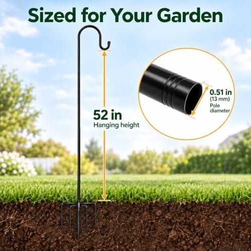 Ottsuls Shepherds Hooks for Outdoor - 60" Heavy Duty Bird Feeder Pole with 5 Prong Base, Adjustable Stand Hanger for Garden Plant, Hummingbird Feeder, Lantern Lights - Haning Wedding Decor (1 Pack)