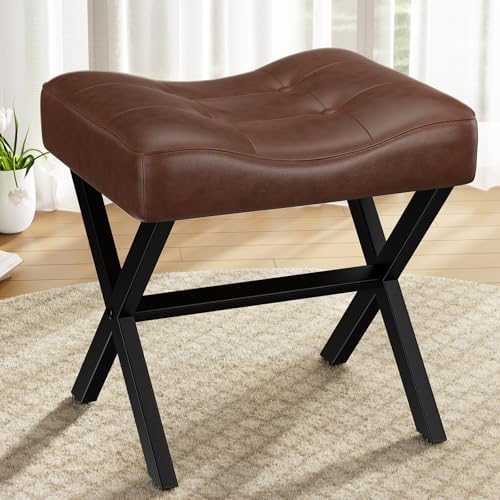 Memobarco 18-Inch Large Leather Vanity Stool Chair, Dark Brown Makeup Stool
